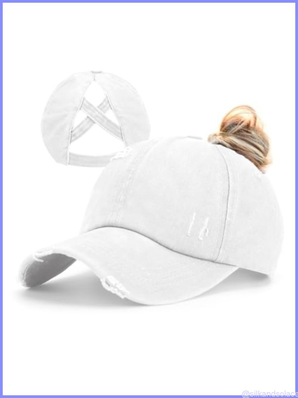 Womens Criss Cross Ponytail Baseball Cap Distressed Messy Bun Trucker Hat Cotton